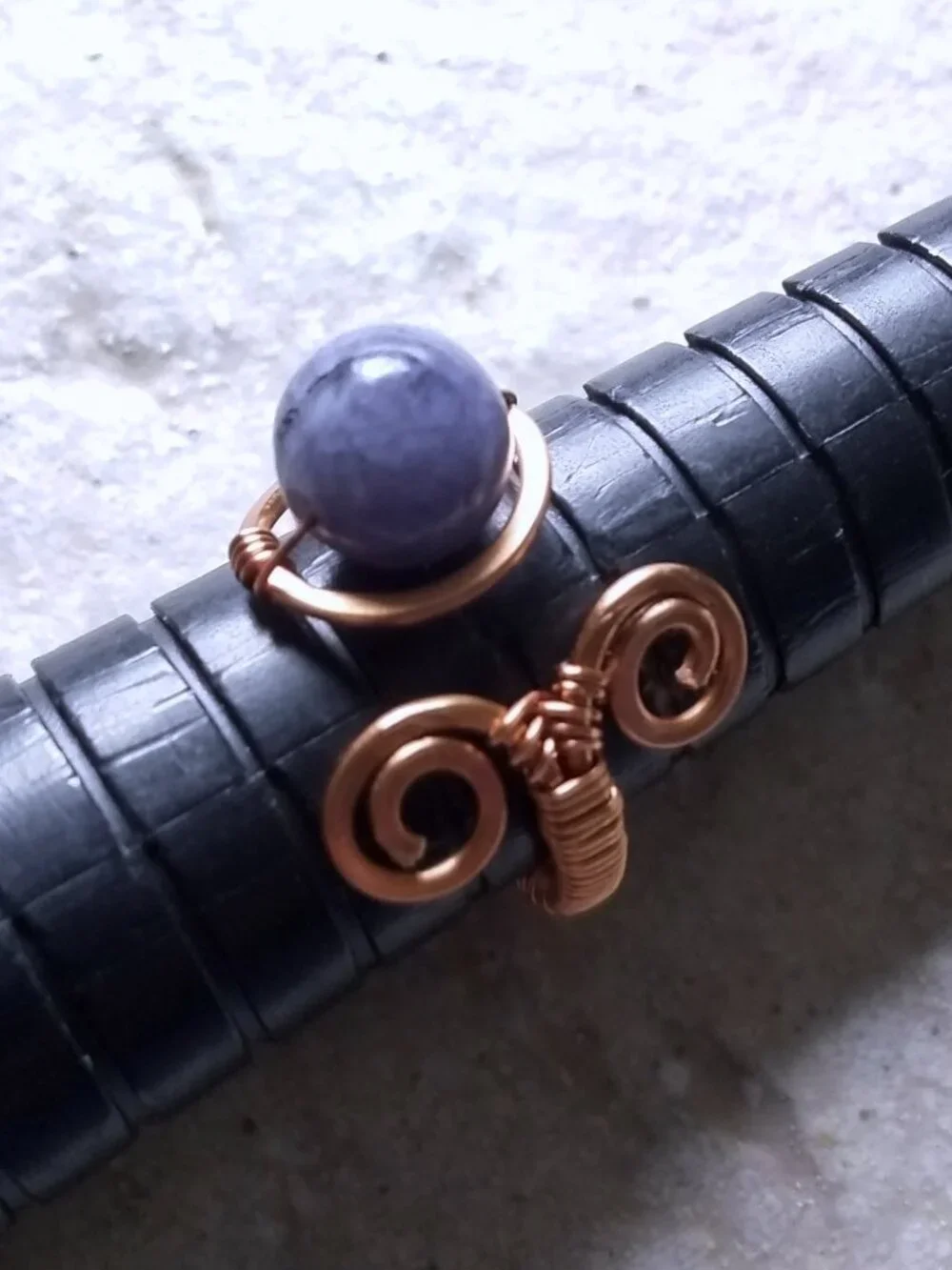 Hand Crafted! Feminine Copper Wire Ring w. Purple/Gray Agate - Adjustable Sz 6-7